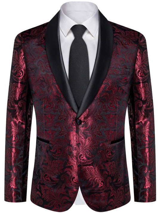 Men'S Elegant Paisley Suit Set with Tie and Cufflinks - 4pcs Polyester 100% Slim Fit Wedding Prom Jacket, All - Season Lapel Collar, Regular Fit, Woven Fabric, Button Detail - SHOWLU FASHION STORE