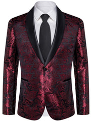 Men'S Elegant Paisley Suit Set with Tie and Cufflinks - 4pcs Polyester 100% Slim Fit Wedding Prom Jacket, All - Season Lapel Collar, Regular Fit, Woven Fabric, Button Detail - SHOWLU FASHION STORE