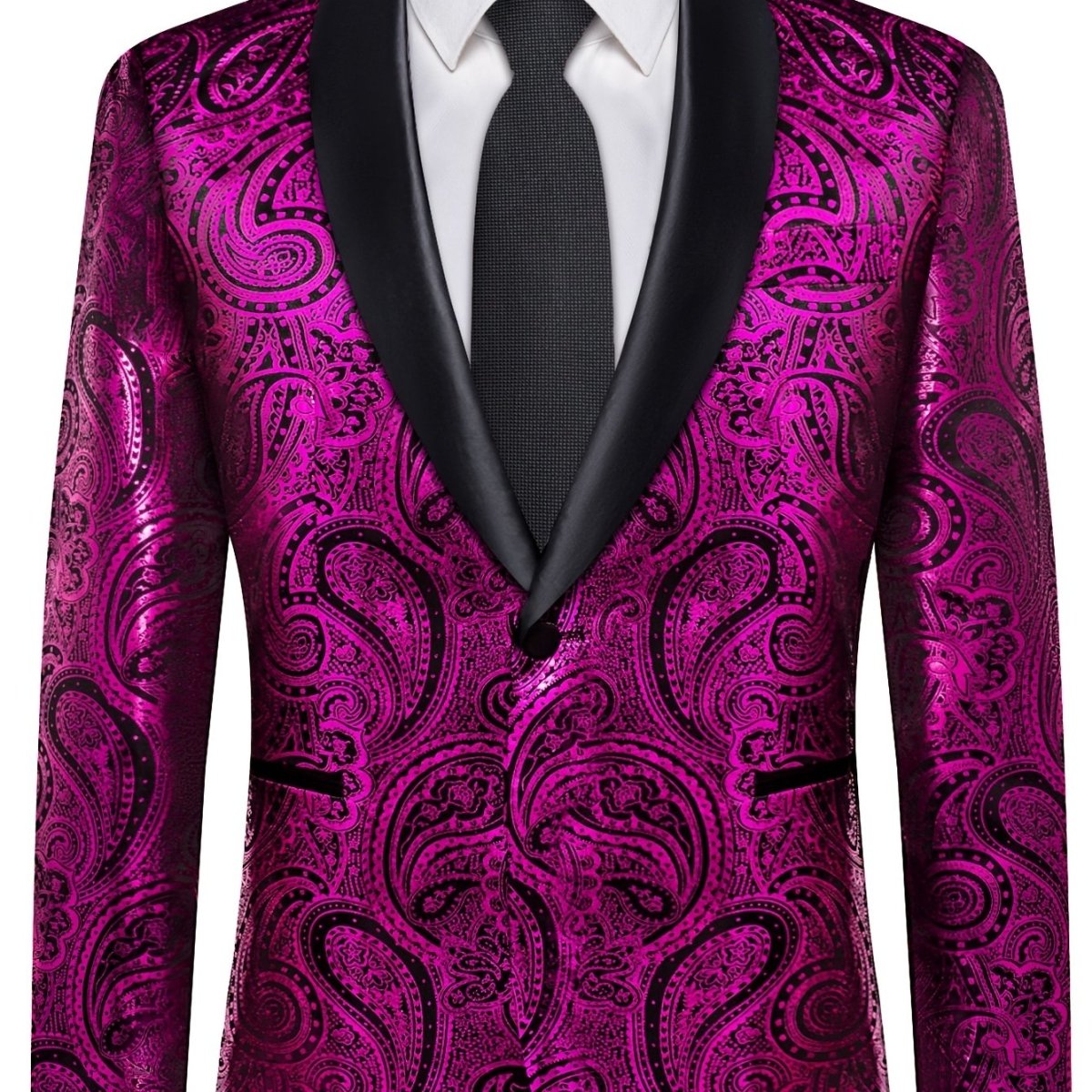 Men'S Elegant Paisley Suit Set with Tie and Cufflinks - 4pcs Polyester 100% Slim Fit Wedding Prom Jacket, All - Season Lapel Collar, Regular Fit, Woven Fabric, Button Detail - SHOWLU FASHION STORE