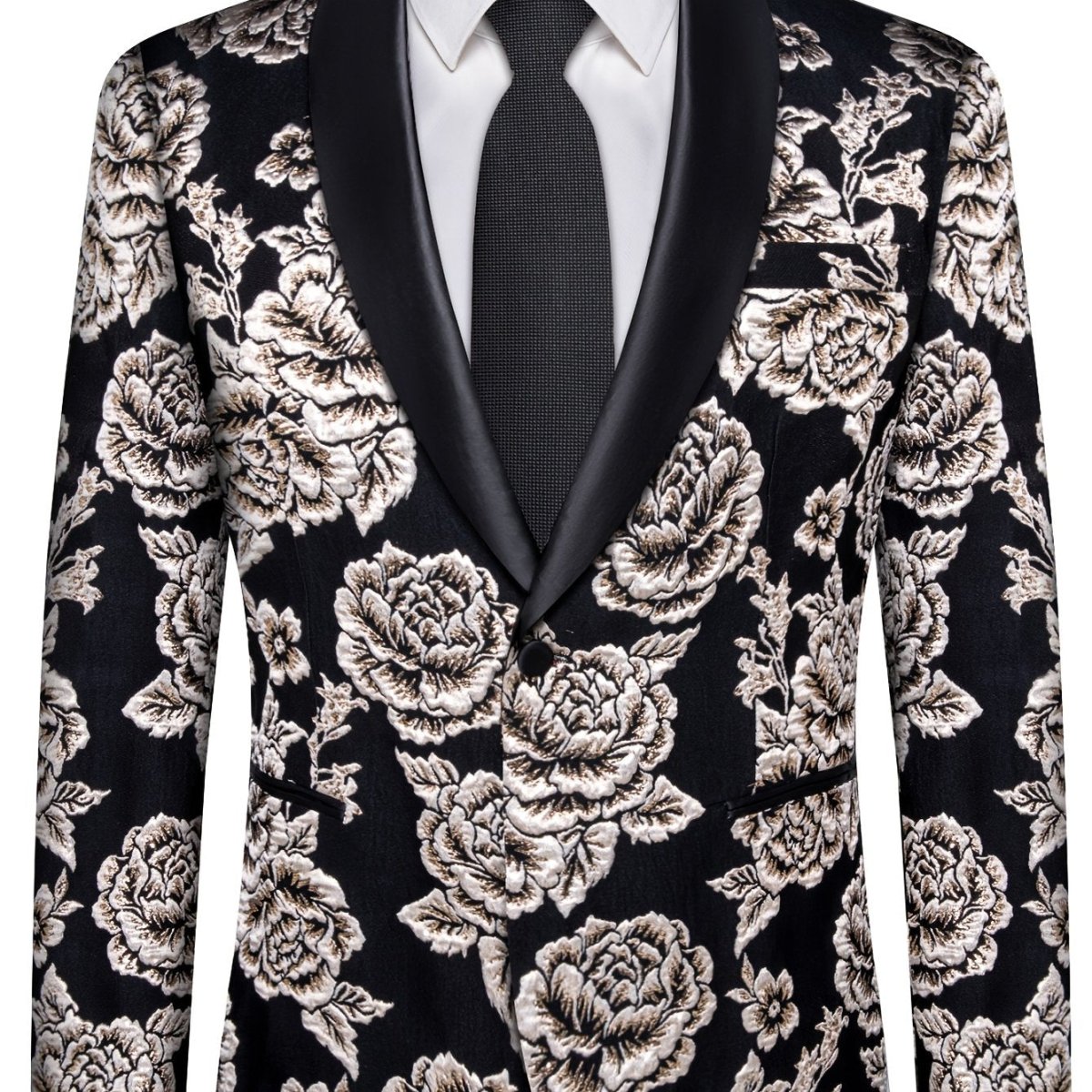 Men'S Elegant Paisley Suit Set with Tie and Cufflinks - 4pcs Polyester 100% Slim Fit Wedding Prom Jacket, All - Season Lapel Collar, Regular Fit, Woven Fabric, Button Detail - SHOWLU FASHION STORE