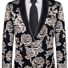 Men'S Elegant Paisley Suit Set with Tie and Cufflinks - 4pcs Polyester 100% Slim Fit Wedding Prom Jacket, All - Season Lapel Collar, Regular Fit, Woven Fabric, Button Detail - SHOWLU FASHION STORE