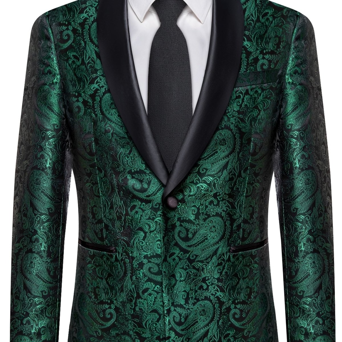 Men'S Elegant Paisley Suit Set with Tie and Cufflinks - 4pcs Polyester 100% Slim Fit Wedding Prom Jacket, All - Season Lapel Collar, Regular Fit, Woven Fabric, Button Detail - SHOWLU FASHION STORE