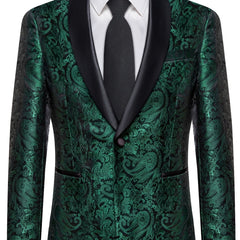 Men'S Elegant Paisley Suit Set with Tie and Cufflinks - 4pcs Polyester 100% Slim Fit Wedding Prom Jacket, All - Season Lapel Collar, Regular Fit, Woven Fabric, Button Detail - SHOWLU FASHION STORE