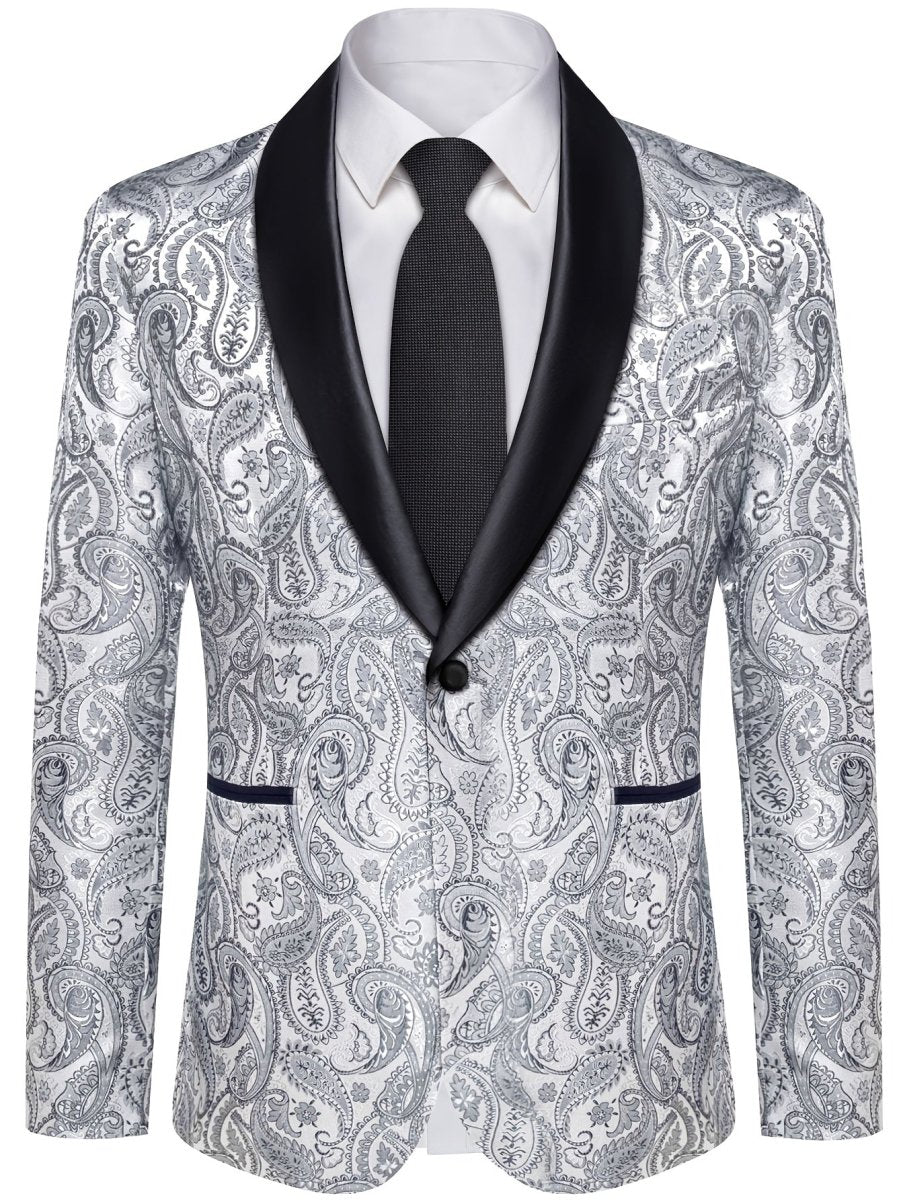 Men'S Elegant Paisley Suit Set with Tie and Cufflinks - 4pcs Polyester 100% Slim Fit Wedding Prom Jacket, All - Season Lapel Collar, Regular Fit, Woven Fabric, Button Detail - SHOWLU FASHION STORE