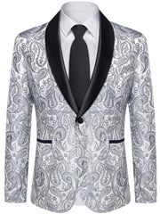 Men'S Elegant Paisley Suit Set with Tie and Cufflinks - 4pcs Polyester 100% Slim Fit Wedding Prom Jacket, All - Season Lapel Collar, Regular Fit, Woven Fabric, Button Detail - SHOWLU FASHION STORE