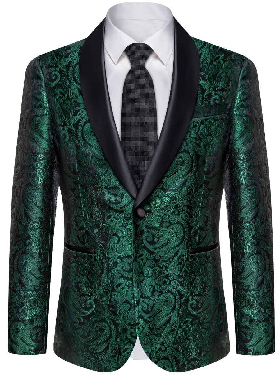 Men'S Elegant Paisley Suit Set with Tie and Cufflinks - 4pcs Polyester 100% Slim Fit Wedding Prom Jacket, All - Season Lapel Collar, Regular Fit, Woven Fabric, Button Detail - SHOWLU FASHION STORE