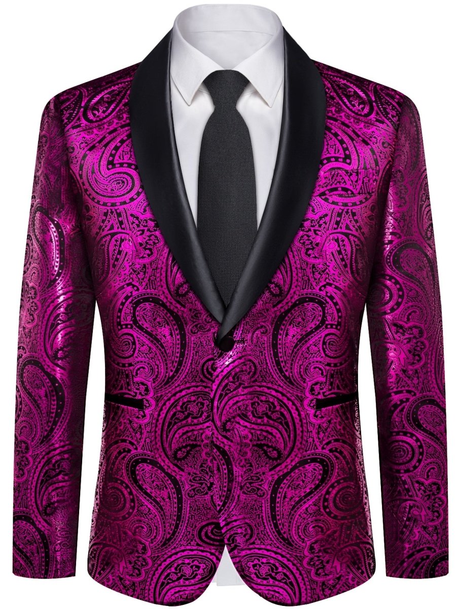 Men'S Elegant Paisley Suit Set with Tie and Cufflinks - 4pcs Polyester 100% Slim Fit Wedding Prom Jacket, All - Season Lapel Collar, Regular Fit, Woven Fabric, Button Detail - SHOWLU FASHION STORE