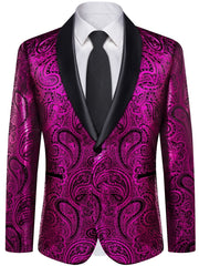 Men'S Elegant Paisley Suit Set with Tie and Cufflinks - 4pcs Polyester 100% Slim Fit Wedding Prom Jacket, All - Season Lapel Collar, Regular Fit, Woven Fabric, Button Detail - SHOWLU FASHION STORE