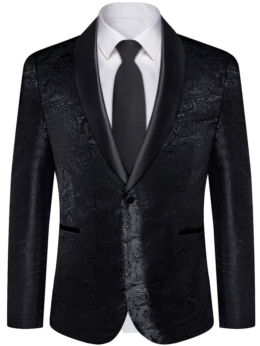 Men'S Elegant Paisley Suit Set with Tie and Cufflinks - 4pcs Polyester 100% Slim Fit Wedding Prom Jacket, All - Season Lapel Collar, Regular Fit, Woven Fabric, Button Detail - SHOWLU FASHION STORE