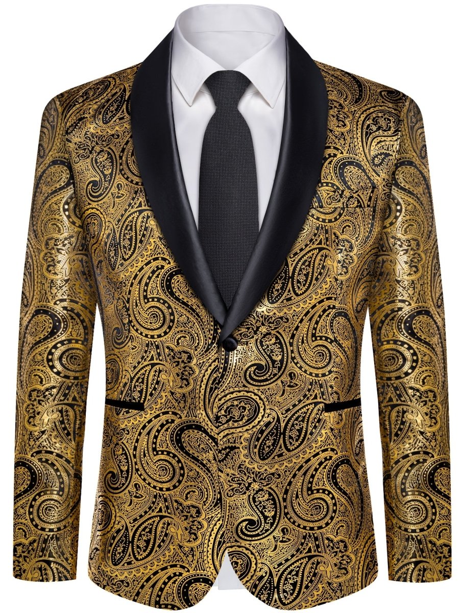 Men'S Elegant Paisley Suit Set with Tie and Cufflinks - 4pcs Polyester 100% Slim Fit Wedding Prom Jacket, All - Season Lapel Collar, Regular Fit, Woven Fabric, Button Detail - SHOWLU FASHION STORE