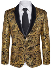 Men'S Elegant Paisley Suit Set with Tie and Cufflinks - 4pcs Polyester 100% Slim Fit Wedding Prom Jacket, All - Season Lapel Collar, Regular Fit, Woven Fabric, Button Detail - SHOWLU FASHION STORE