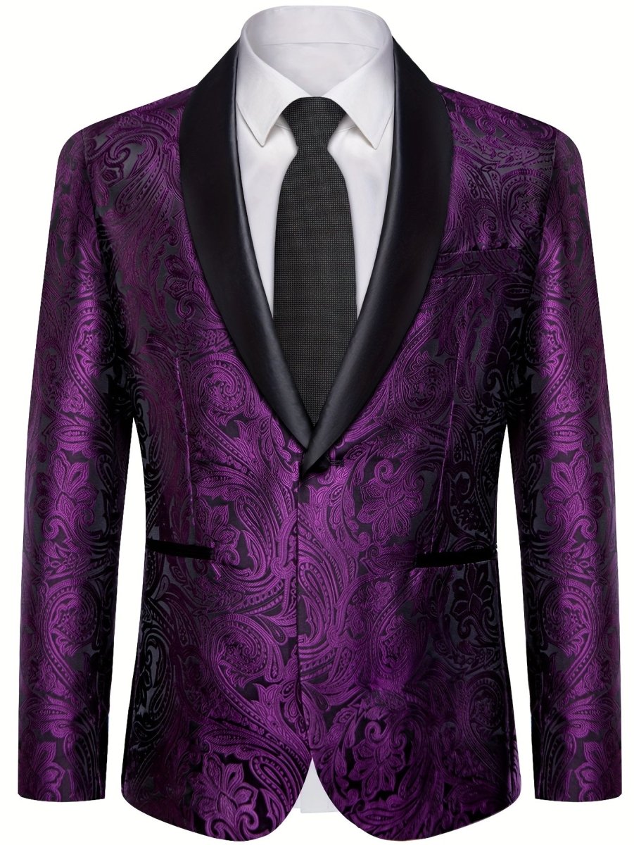 Men'S Elegant Paisley Suit Set with Tie and Cufflinks - 4pcs Polyester 100% Slim Fit Wedding Prom Jacket, All - Season Lapel Collar, Regular Fit, Woven Fabric, Button Detail - SHOWLU FASHION STORE