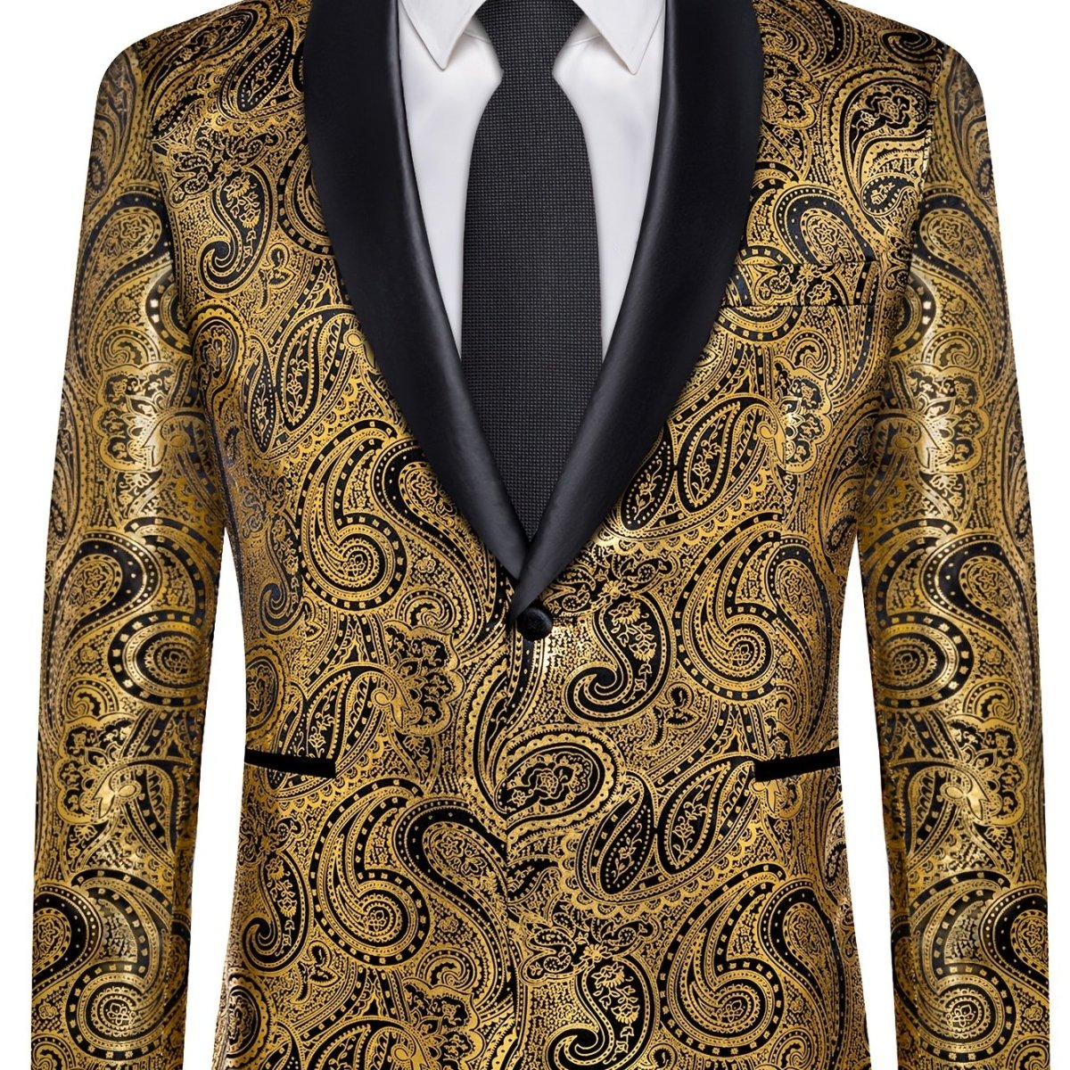 Men'S Elegant Paisley Suit Set with Tie and Cufflinks - 4pcs Polyester 100% Slim Fit Wedding Prom Jacket, All - Season Lapel Collar, Regular Fit, Woven Fabric, Button Detail - SHOWLU FASHION STORE