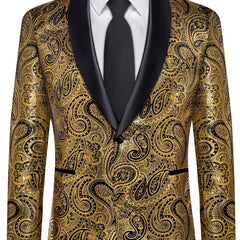 Men'S Elegant Paisley Suit Set with Tie and Cufflinks - 4pcs Polyester 100% Slim Fit Wedding Prom Jacket, All - Season Lapel Collar, Regular Fit, Woven Fabric, Button Detail - SHOWLU FASHION STORE