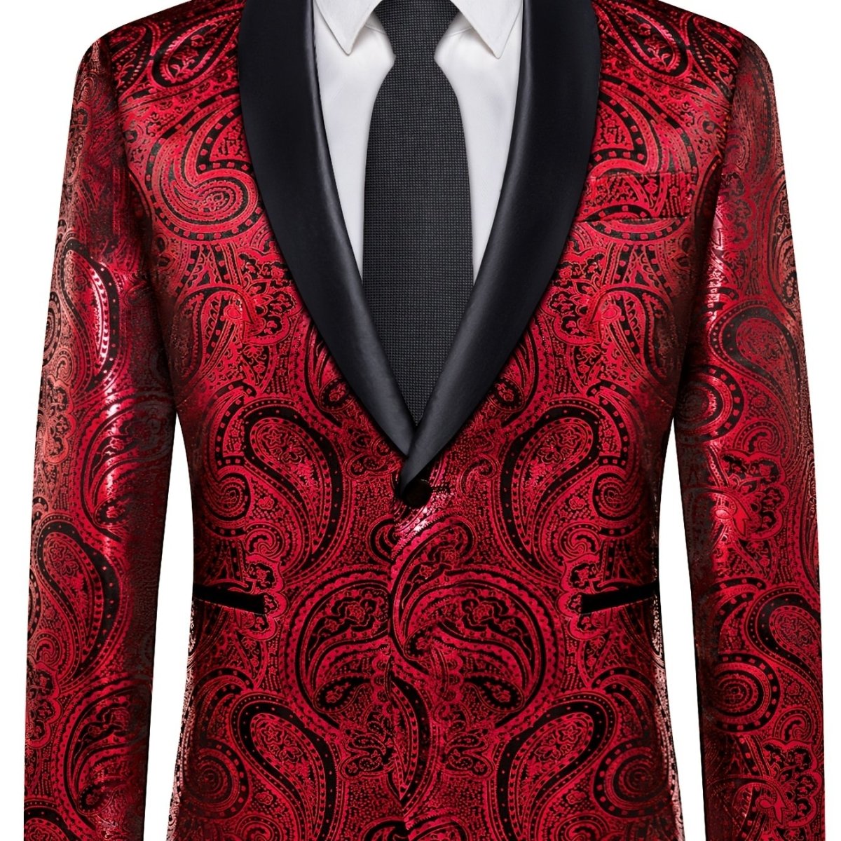Men'S Elegant Paisley Suit Set with Tie and Cufflinks - 4pcs Polyester 100% Slim Fit Wedding Prom Jacket, All - Season Lapel Collar, Regular Fit, Woven Fabric, Button Detail - SHOWLU FASHION STORE