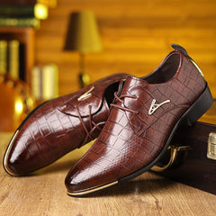 Men's Elegant Pointed - Toe Dress Shoes - Fashionable British Style, Soft Sole for Business & Casual Wear, Lace - Up with Rubber Sole - SHOWLU FASHION STORE