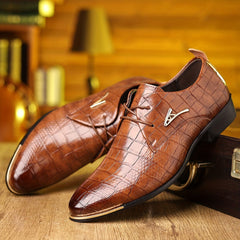 Men's Elegant Pointed - Toe Dress Shoes - Fashionable British Style, Soft Sole for Business & Casual Wear, Lace - Up with Rubber Sole - SHOWLU FASHION STORE