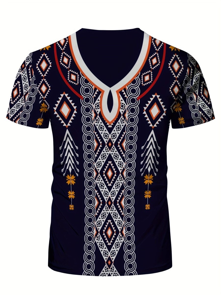 Men's Ethnic Style Muscle Fit T-shirt, Men's Breathable Compression T-shirt, High - Elastic Comfy Top For Summer Sport - SHOWLU FASHION STORE