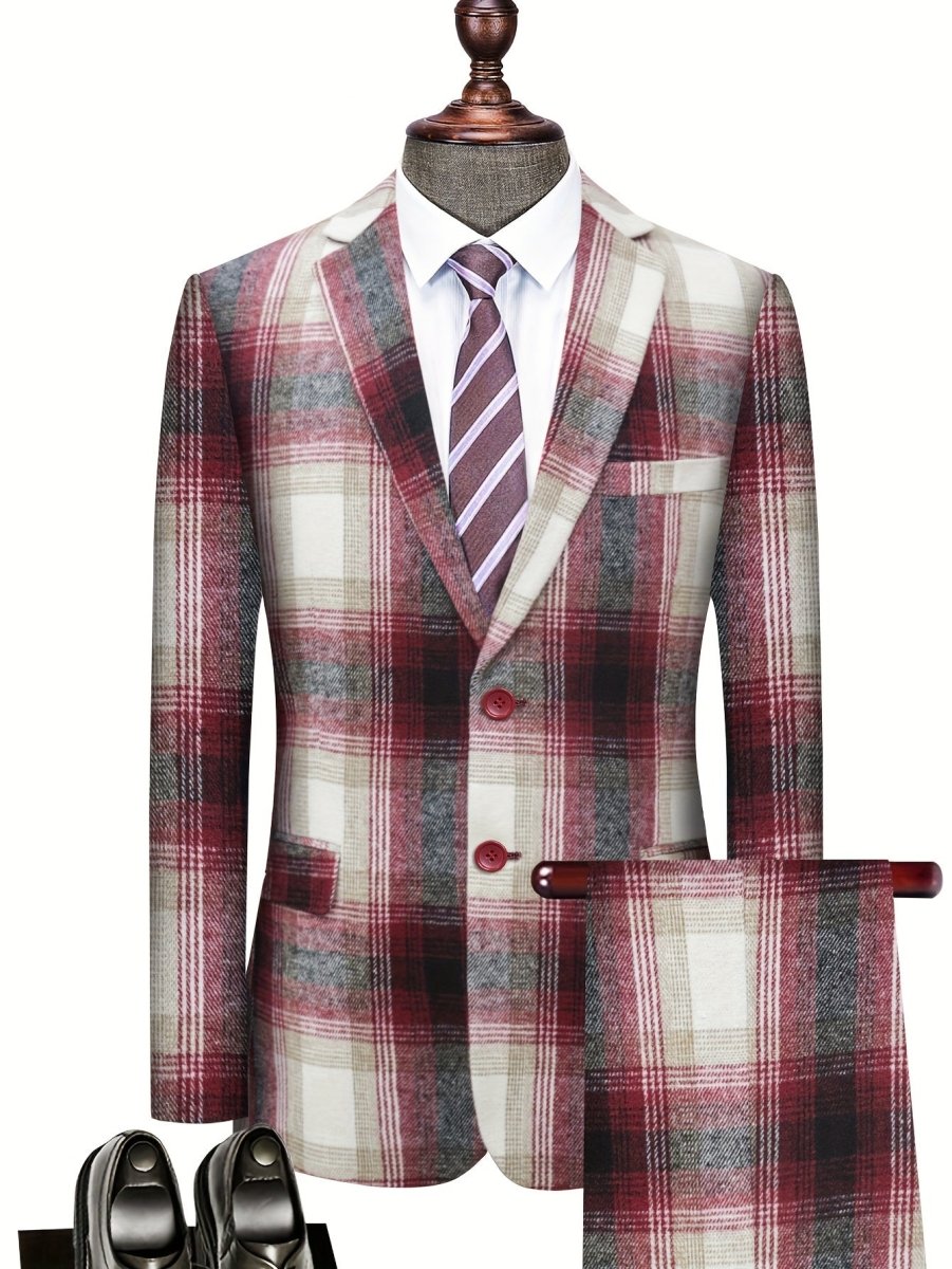Men's Fashion Plaid Suit Classic Fit Suitable for Business Meetings and Social Activities, Versatile for Casual and Formal Outfits - SHOWLU FASHION STORE