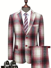 Men's Fashion Plaid Suit Classic Fit Suitable for Business Meetings and Social Activities, Versatile for Casual and Formal Outfits - SHOWLU FASHION STORE