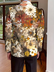 Men's Floral Blazer, Polyester, Long Sleeve, Regular Fit, Solid Color, Single - Breasted, No Belt, Non - Waterproof, Suitable for All Seasons, Mature Style, Men's Fashion Outerwear - SHOWLU FASHION STORE