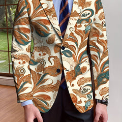 Men's Floral Blazer, Polyester, Long Sleeve, Regular Fit, Solid Color, Single - Breasted, No Belt, Non - Waterproof, Suitable for All Seasons, Mature Style, Men's Fashion Outerwear - SHOWLU FASHION STORE