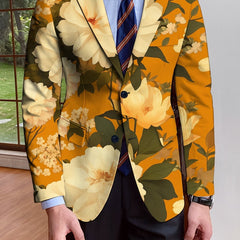 Men's Floral Blazer, Polyester, Long Sleeve, Regular Fit, Solid Color, Single - Breasted, No Belt, Non - Waterproof, Suitable for All Seasons, Mature Style, Men's Fashion Outerwear - SHOWLU FASHION STORE