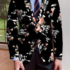 Men's Floral Blazer, Polyester, Long Sleeve, Regular Fit, Solid Color, Single - Breasted, No Belt, Non - Waterproof, Suitable for All Seasons, Mature Style, Men's Fashion Outerwear - SHOWLU FASHION STORE