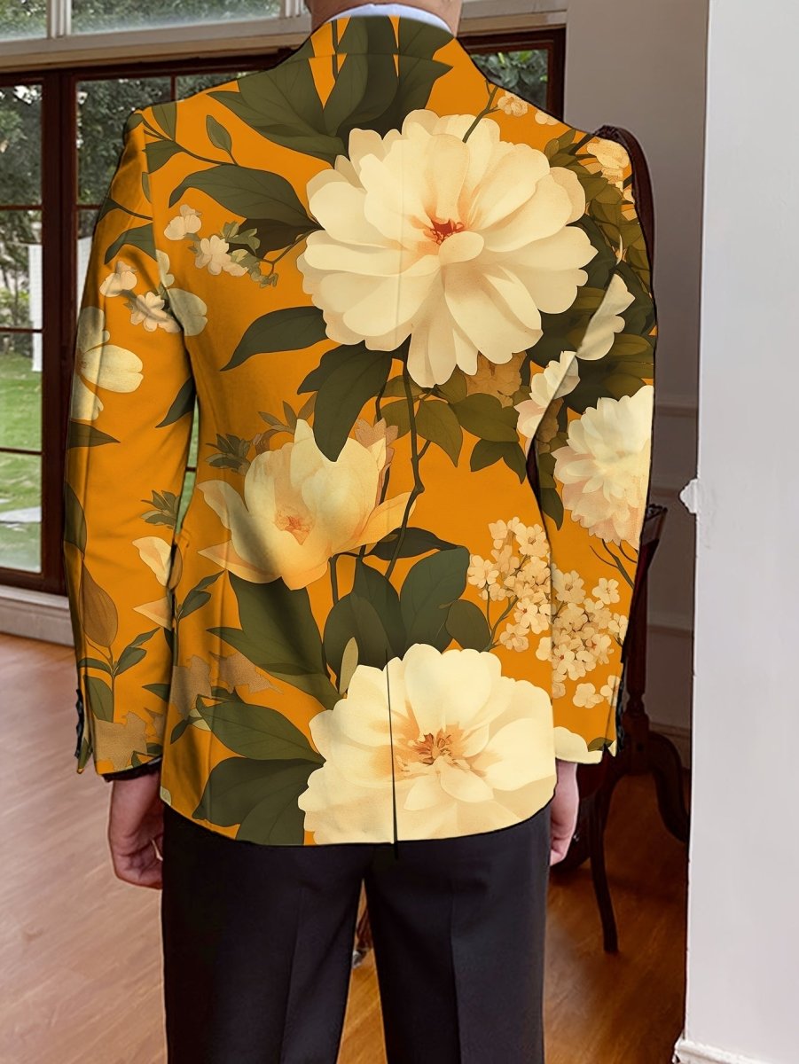 Men's Floral Blazer, Polyester, Long Sleeve, Regular Fit, Solid Color, Single - Breasted, No Belt, Non - Waterproof, Suitable for All Seasons, Mature Style, Men's Fashion Outerwear - SHOWLU FASHION STORE