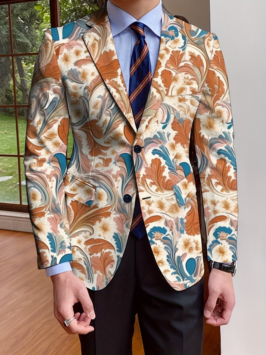 Men's Floral Blazer, Polyester, Long Sleeve, Regular Fit, Solid Color, Single - Breasted, No Belt, Non - Waterproof, Suitable for All Seasons, Mature Style, Men's Fashion Outerwear - SHOWLU FASHION STORE