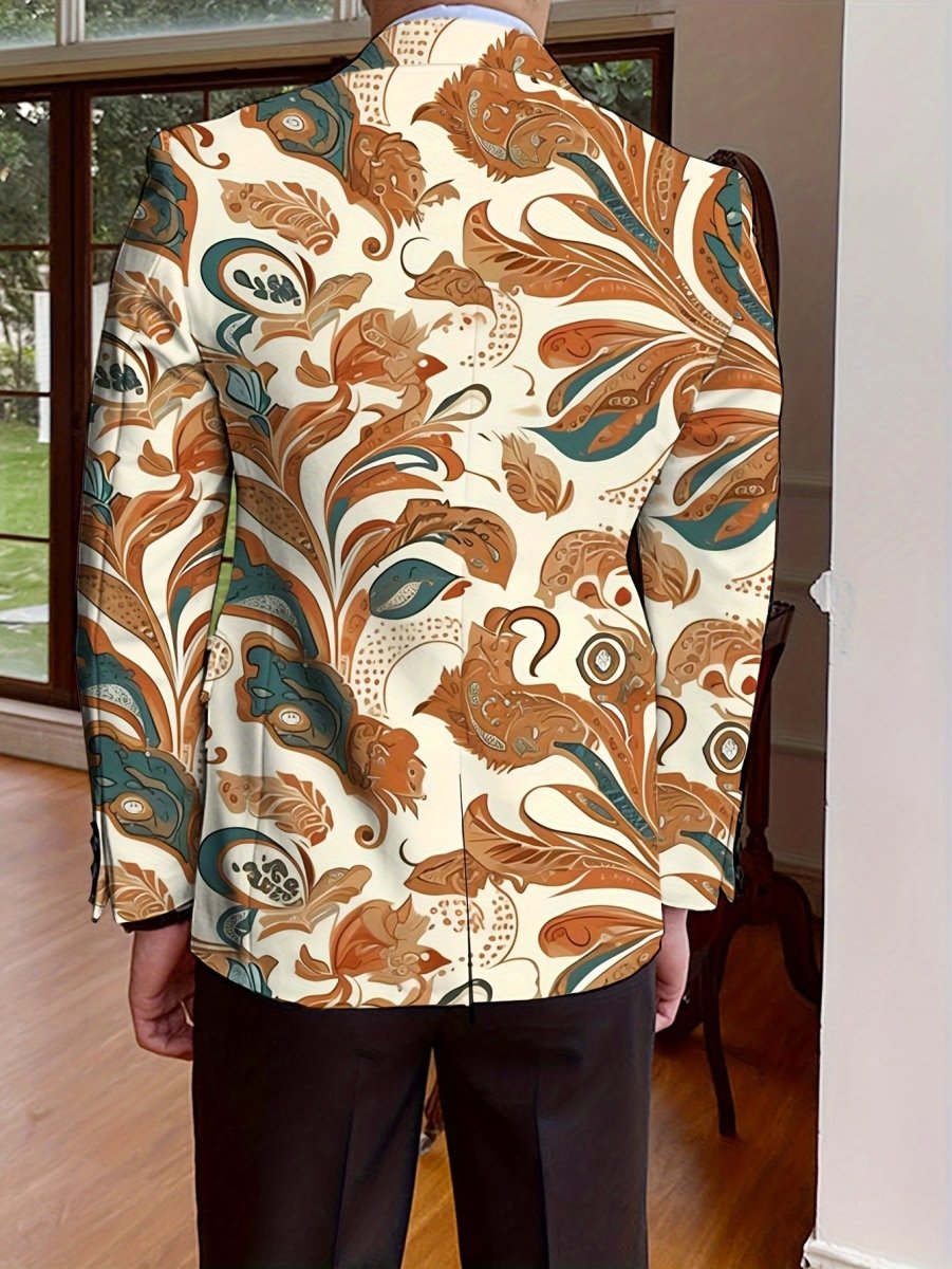 Men's Floral Blazer, Polyester, Long Sleeve, Regular Fit, Solid Color, Single - Breasted, No Belt, Non - Waterproof, Suitable for All Seasons, Mature Style, Men's Fashion Outerwear - SHOWLU FASHION STORE