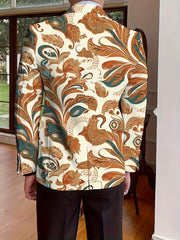 Men's Floral Blazer, Polyester, Long Sleeve, Regular Fit, Solid Color, Single - Breasted, No Belt, Non - Waterproof, Suitable for All Seasons, Mature Style, Men's Fashion Outerwear - SHOWLU FASHION STORE