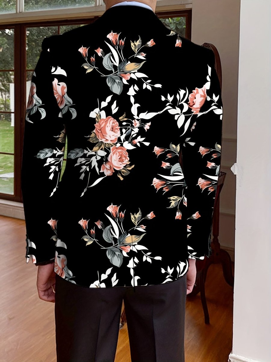 Men's Floral Blazer, Polyester, Long Sleeve, Regular Fit, Solid Color, Single - Breasted, No Belt, Non - Waterproof, Suitable for All Seasons, Mature Style, Men's Fashion Outerwear - SHOWLU FASHION STORE