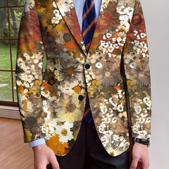 Men's Floral Blazer, Polyester, Long Sleeve, Regular Fit, Solid Color, Single - Breasted, No Belt, Non - Waterproof, Suitable for All Seasons, Mature Style, Men's Fashion Outerwear - SHOWLU FASHION STORE