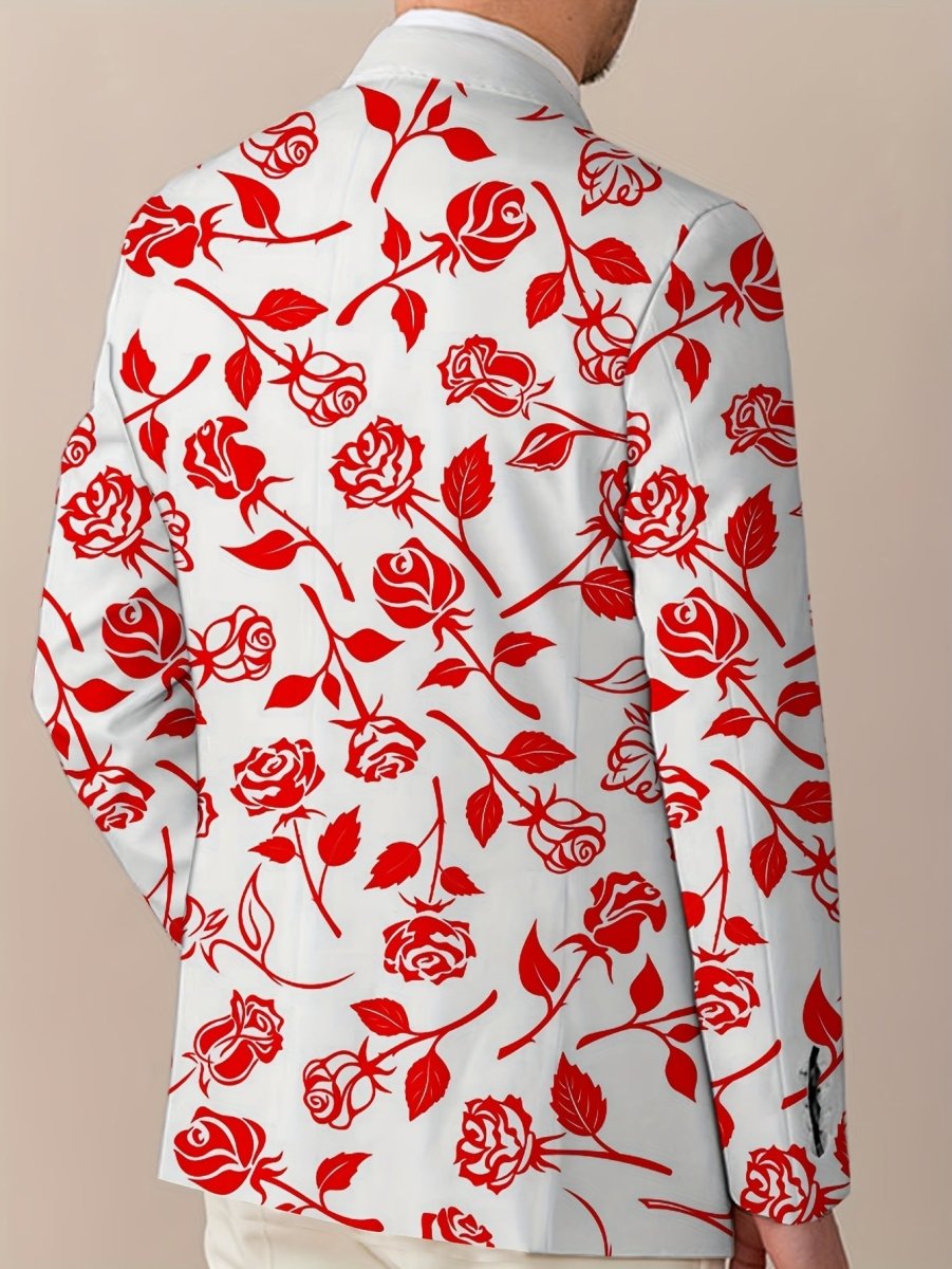 Men'S Floral Pattern Suit Jacket, Casual Lapel Collar, All - Season Polyester Blazer with Slight Stretch, Regular Fit, Button Detail, Woven Fabric, 280gsm Weight - Elegant Formal Wear - SHOWLU FASHION STORE