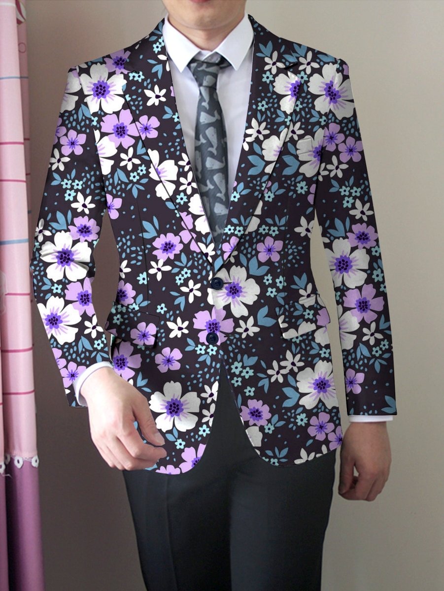 Men'S Floral Print Blazer, 100% Polyester, All - Season Lapel Collar, Slight Stretch, Regular Fit, Mature Style, Button Detail, 280gsm - Elegant Casual Suit Jacket for Men - SHOWLU FASHION STORE