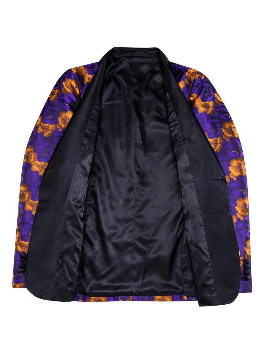 Men's Floral Print Blazer - Lightweight, One Button Jacket with Shawl Lapel, Classic Regular Fit for Business & Prom, Purple and Orange Flowers Design, PLUS SIZE - SHOWLU FASHION STORE