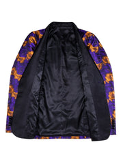 Men's Floral Print Blazer - Lightweight, One Button Jacket with Shawl Lapel, Classic Regular Fit for Business & Prom, Purple and Orange Flowers Design, PLUS SIZE - SHOWLU FASHION STORE