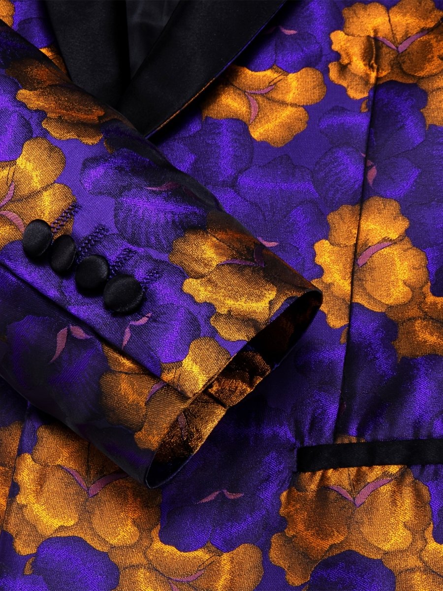 Men's Floral Print Blazer - Lightweight, One Button Jacket with Shawl Lapel, Classic Regular Fit for Business & Prom, Purple and Orange Flowers Design, PLUS SIZE - SHOWLU FASHION STORE
