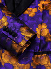 Men's Floral Print Blazer - Lightweight, One Button Jacket with Shawl Lapel, Classic Regular Fit for Business & Prom, Purple and Orange Flowers Design, PLUS SIZE - SHOWLU FASHION STORE