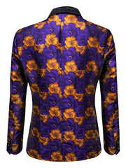 Men's Floral Print Blazer - Lightweight, One Button Jacket with Shawl Lapel, Classic Regular Fit for Business & Prom, Purple and Orange Flowers Design, PLUS SIZE - SHOWLU FASHION STORE