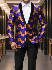 Men's Floral Print Blazer - Lightweight, One Button Jacket with Shawl Lapel, Classic Regular Fit for Business & Prom, Purple and Orange Flowers Design, PLUS SIZE - SHOWLU FASHION STORE