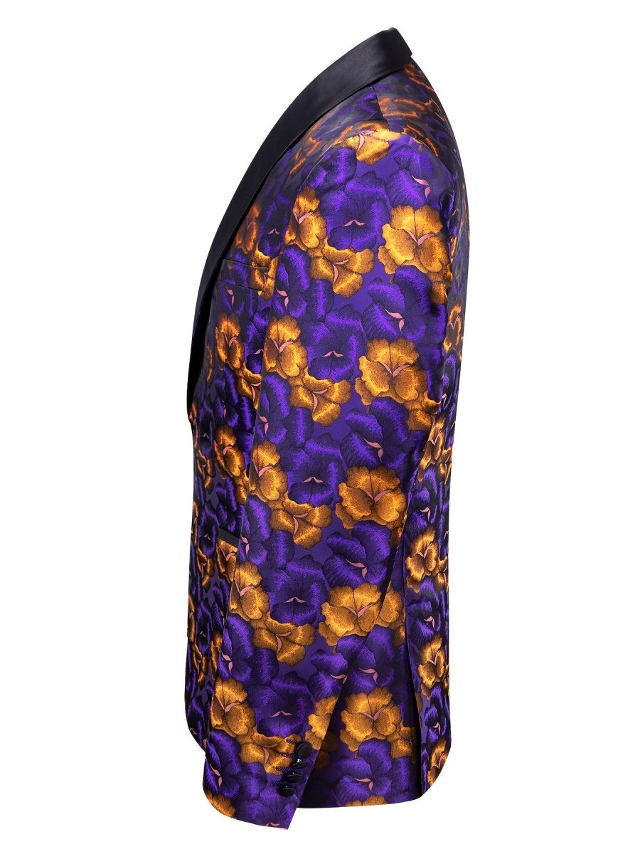 Men's Floral Print Blazer - Lightweight, One Button Jacket with Shawl Lapel, Classic Regular Fit for Business & Prom, Purple and Orange Flowers Design, PLUS SIZE - SHOWLU FASHION STORE