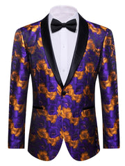 Men's Floral Print Blazer - Lightweight, One Button Jacket with Shawl Lapel, Classic Regular Fit for Business & Prom, Purple and Orange Flowers Design, PLUS SIZE - SHOWLU FASHION STORE