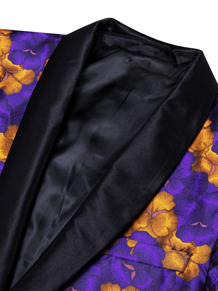 Men's Floral Print Blazer - Lightweight, One Button Jacket with Shawl Lapel, Classic Regular Fit for Business & Prom, Purple and Orange Flowers Design, PLUS SIZE - SHOWLU FASHION STORE