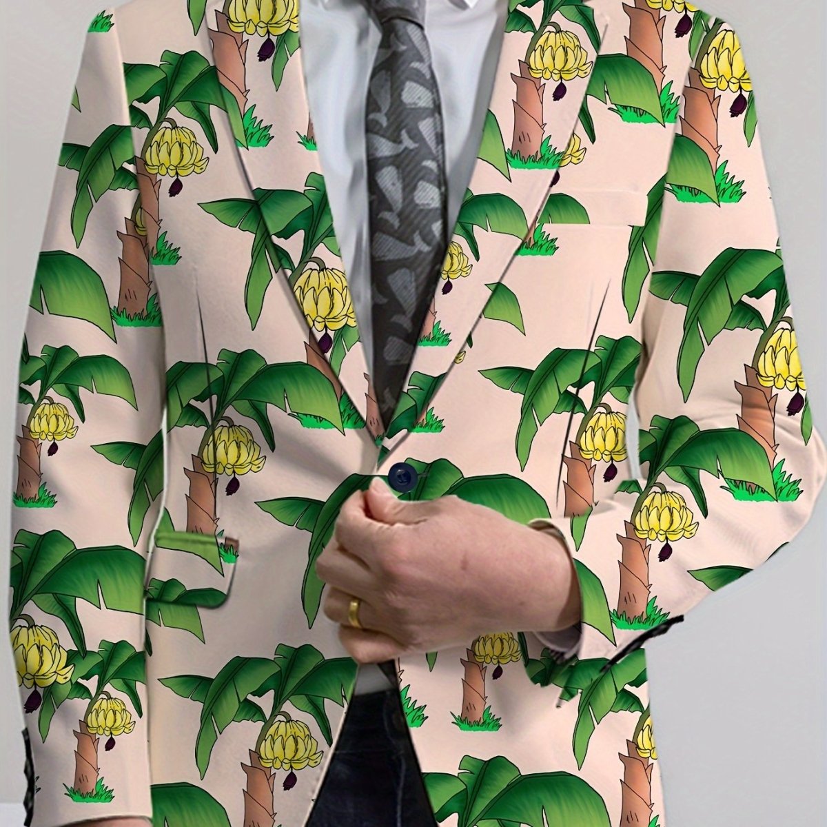 Men's Floral Print Blazer - Lightweight Polyester Jacket with Vibrant Tulip & Anemone Design, Casual Two - Button Suit Coat for All Seasons, Hand Wash or Dry Clean - SHOWLU FASHION STORE