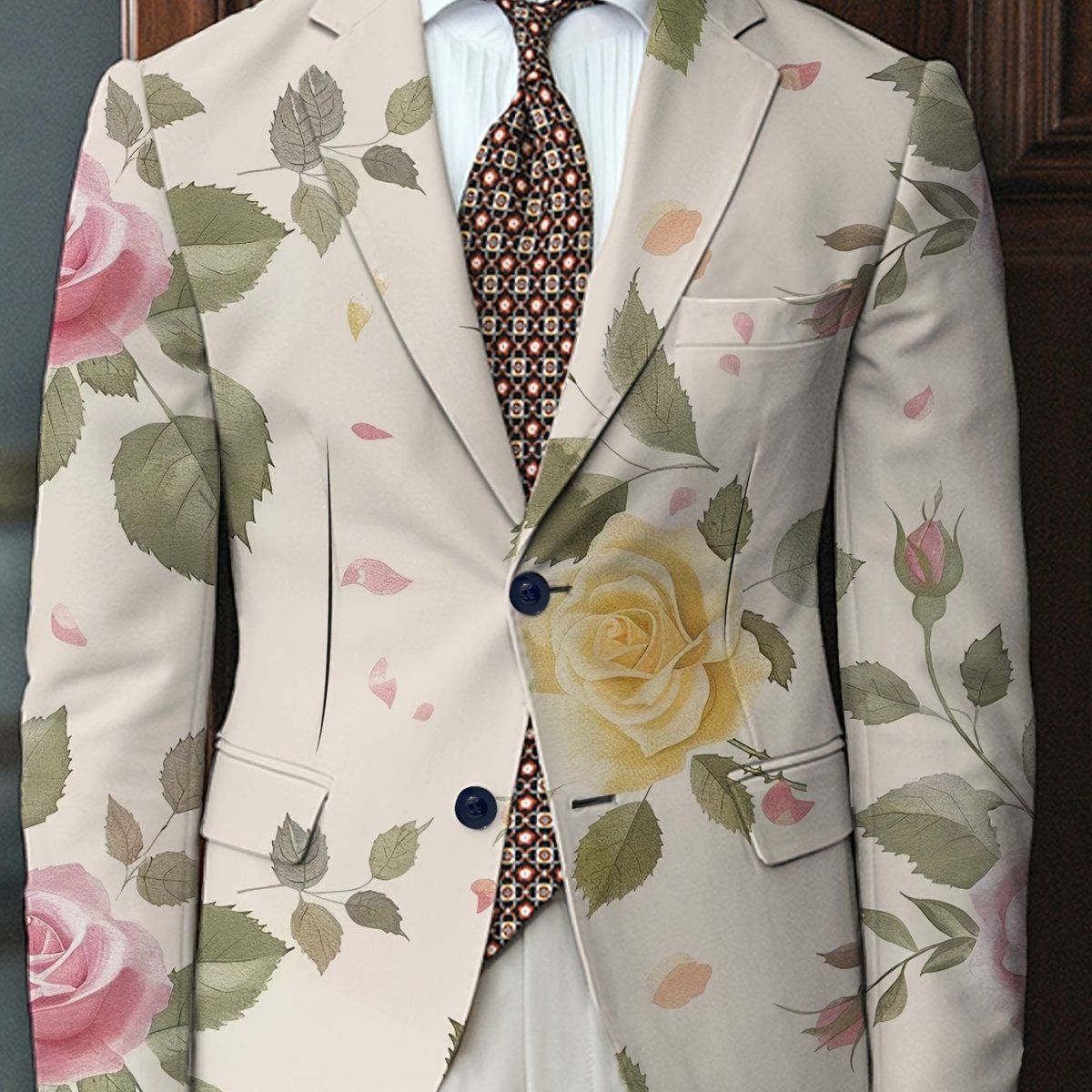 Men's Floral Print Blazer - Lightweight Polyester Jacket with Vibrant Tulip & Anemone Design, Casual Two - Button Suit Coat for All Seasons, Hand Wash or Dry Clean - SHOWLU FASHION STORE
