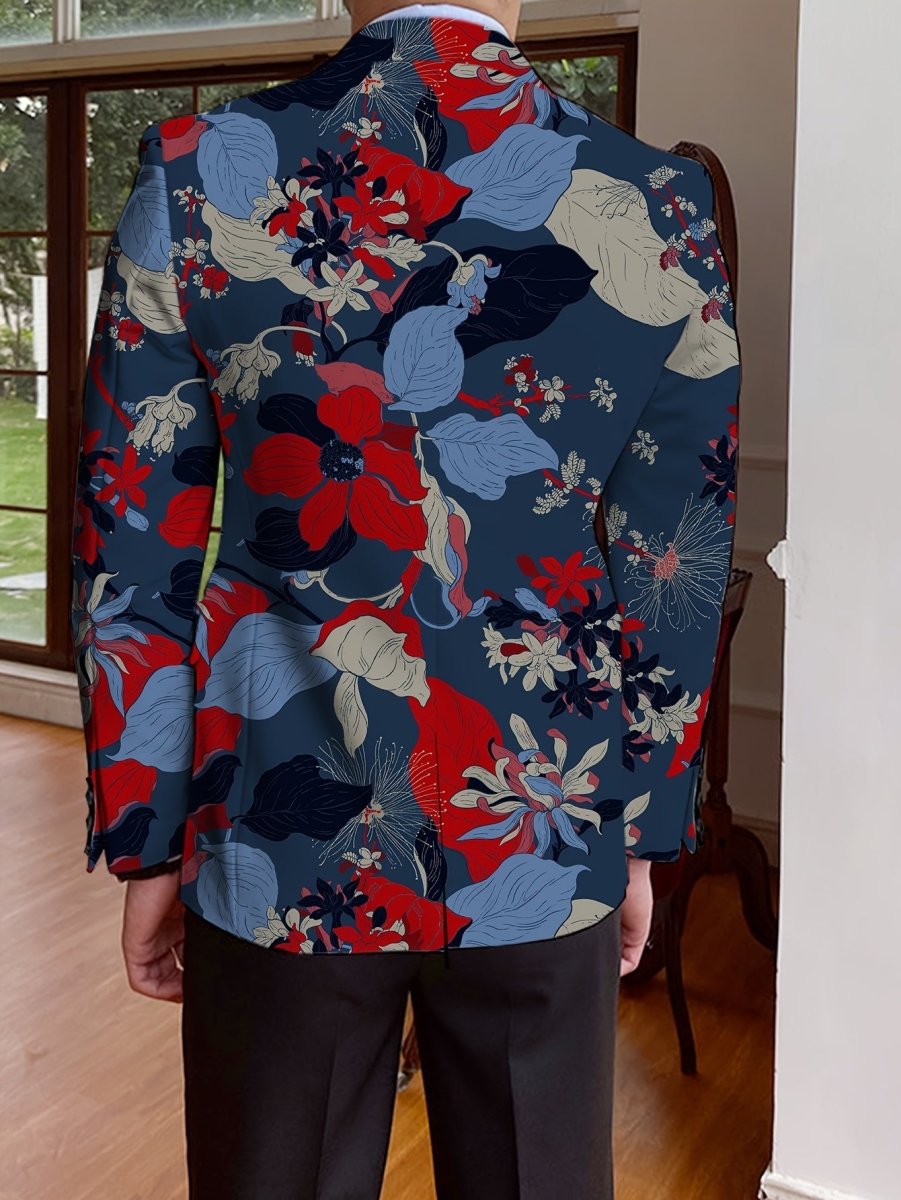 Men's Floral Print Blazer With Full - Length Sleeves, Single - Breasted Autumn/Winter Suit Jacket, Mature Style - SHOWLU FASHION STORE