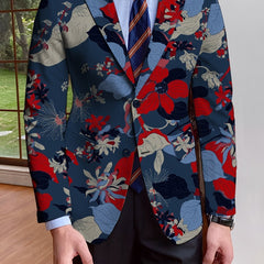Men's Floral Print Blazer With Full - Length Sleeves, Single - Breasted Autumn/Winter Suit Jacket, Mature Style - SHOWLU FASHION STORE