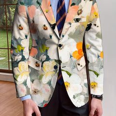 Men's Floral Print Blazer With Full - Length Sleeves, Single - Breasted Autumn/Winter Suit Jacket, Mature Style - SHOWLU FASHION STORE